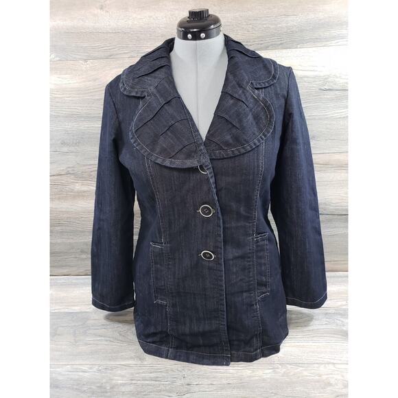 Baccini Women's Dark Blue Denim Jacket 3 Buttons Size Large - Picture 1 of 12